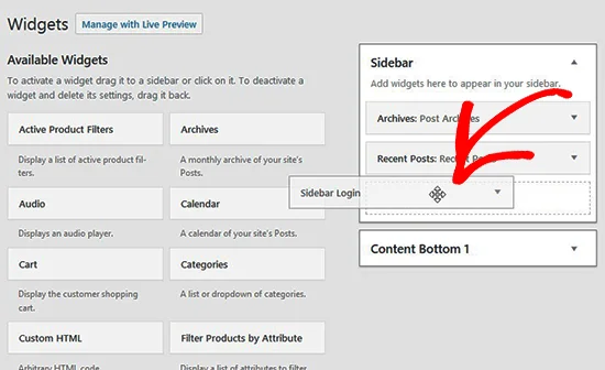 گذاشتن ابزارک فرم ورود در سایدبار سایت