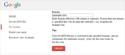 وارد کردن نام دامنه در سایت recaptcha وارد کردن نام دامنه در سایت recaptcha